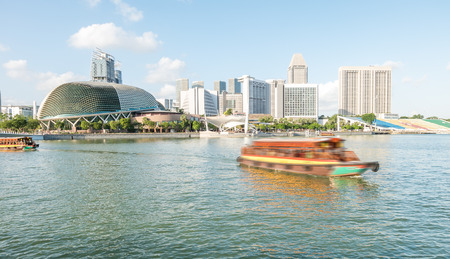 Esplanade with boat tourism in Singaporeのeditorial素材