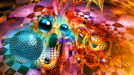 abstract fractal illustration with blue ballsの写真素材