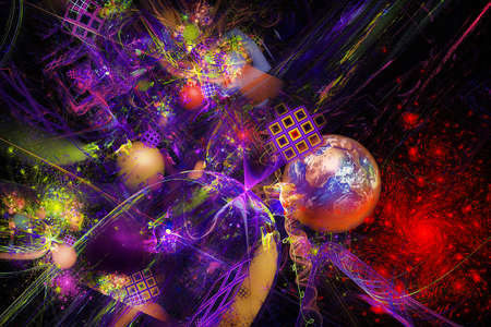 Abstract graphic with spheres and gridの写真素材