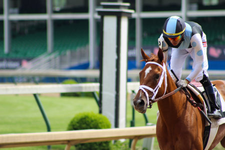 LOUISVILLE, KY - MAY 1, 2019: Jose L Ortiz returning on Pep after turf race 8 at Churchill Downsのeditorial素材