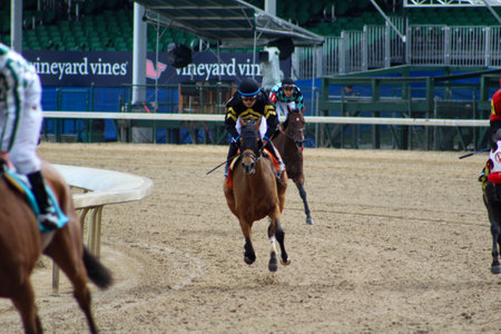 LOUISVILLE, KY - MAY 1, 2019: 
Horses returning after running in turf race 8 at Churchill Downsのeditorial素材