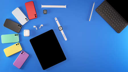 smart device with blue background texture 3D rendering.