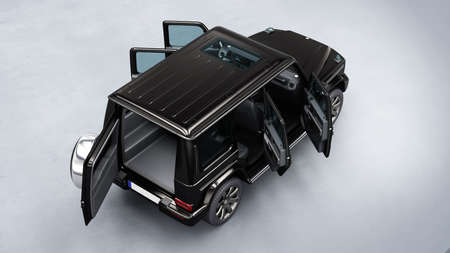 dark black SUV studio lighting 3d render concept .の写真素材