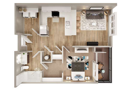 1bhk 3D floor plan  3d modelling render concept .