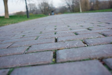 Stone road way with grass looking through itの写真素材