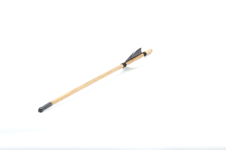 Medieval arrow handmade handcraft with black and white feathers isolated in white backgroundの写真素材