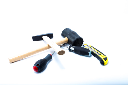 Different working maintenance hand tools isolated on white background