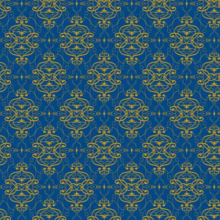 Ornamental seamless vector pattern. Gorgeous floral ornament in gold and dark blue in eastern design.のイラスト素材