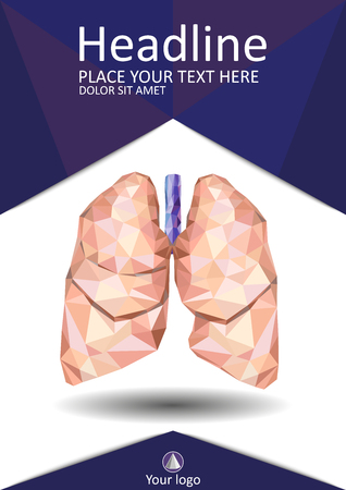 Book cover low poly human lungs. Annual report. A4 Medical journals, conferences, magazines. Academic research. Vector illustration.のイラスト素材