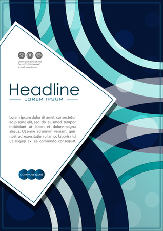 Book cover design A4 with blue abstract lines and circles. Good for publications journals, portfolio, monographs and magazines. Vector.のイラスト素材