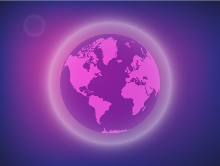 Futuristic planet earth, circles in the space. Moon on background. Atmosphere around the earth. Vector illustration. のイラスト素材