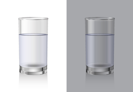 Glasses for drinks on white and gray background. Glassware set realistic vector glass of crystal clean water.のイラスト素材