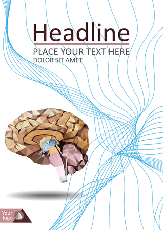Human brain in low poly cover design. Good for medical banner, report, journal, conference, magazine. Vector.のイラスト素材