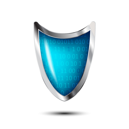 Cyber security antivirus concept with silver blue shield and numbers.のイラスト素材
