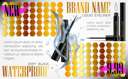 Liquid eyeliner product flyer template with a gold and white package design.のイラスト素材