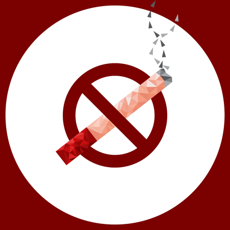 No smoking sign in low poly design with cigarette and ash. Warning banner.  Vector. のイラスト素材