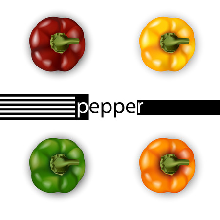 3d realistic bell pepper set top view. Red, yellow, green, orange. Vector illustration.のイラスト素材