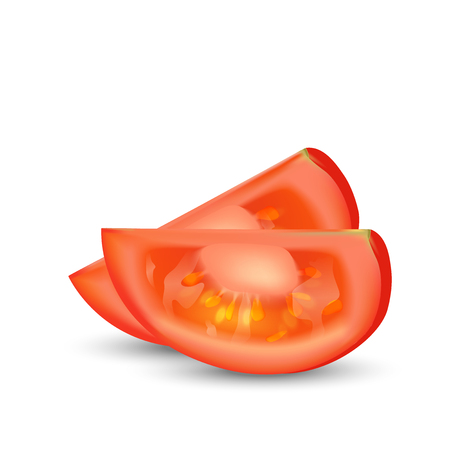 Red tomato slices isolated on white background. Realistic 3d vector.のイラスト素材