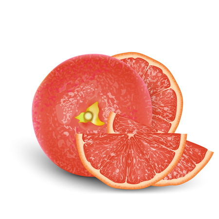 Realistic Pink 3d Grapefruit. Detailed 3d Illustration Isolated On White. Design Element For Web Or Print Packaging. Vector Illustration.のイラスト素材