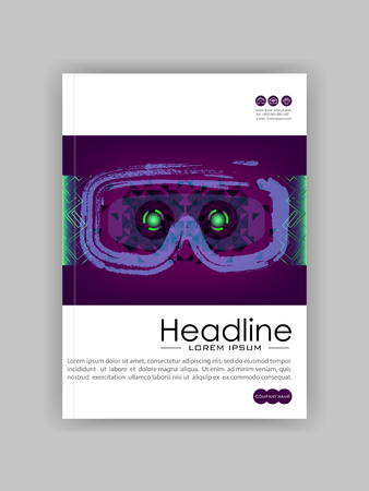 Technology Banner With Hud, Gui Banner Design Elements. Head-up Display Monitor. Futuristic User Cover. Infographic Menu Ui For Vr. VR goggles. Hologram headset. Game glasses. Vector Illustrationのイラスト素材