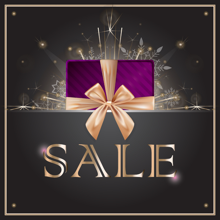 Sale discounts concept with fireworks sparklers. Banner, poster, flyer, card for web or print. Christmas decoration. Celebration. Realistic sparkler lights isolated on black. Vector illustrationのイラスト素材