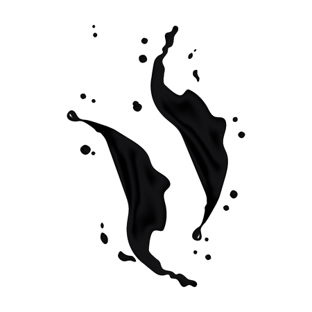3d realistic twisted black ink splash with drops. Isolated  surfing wave on white background. Product package design. EPS10 Vectorのイラスト素材