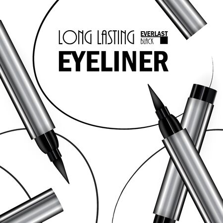 Beautiful Eyeliner Pen Poster for the promotion of cosmetic premium product. Cosmetic ads for packaging  with graphic elements. Design of New Product. 3d Vector Illustrationのイラスト素材