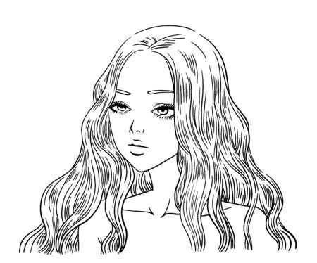 Beautiful Girl Line Drawingのイラスト素材