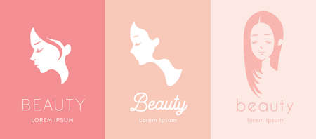 Beauty salon logo set with beautiful woman's face and typography.のイラスト素材