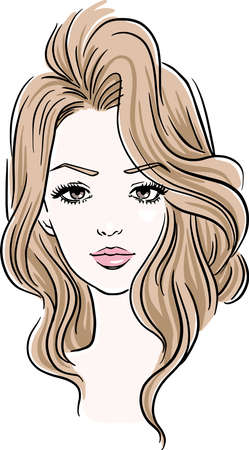 Beautiful girl drawing with big wave hairstyleのイラスト素材