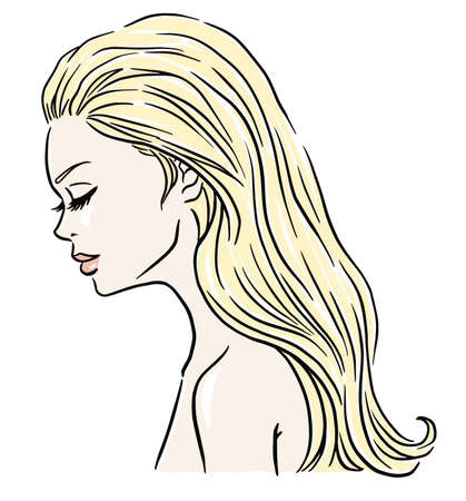 Vector Digitally Drawn Illustration of a Beautiful Girl with long hairのイラスト素材