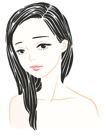 Digital drawing of a girl with black long hair.のイラスト素材
