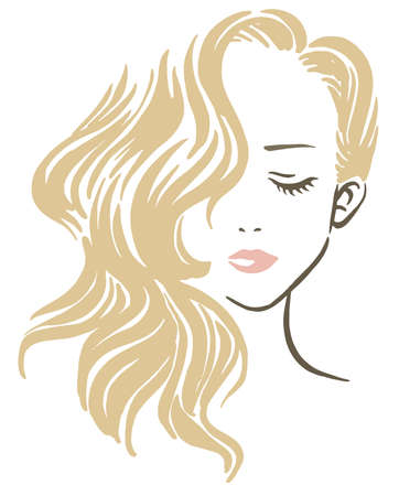 Vector logo style drawing of a beautiful girl with long wavy hairのイラスト素材