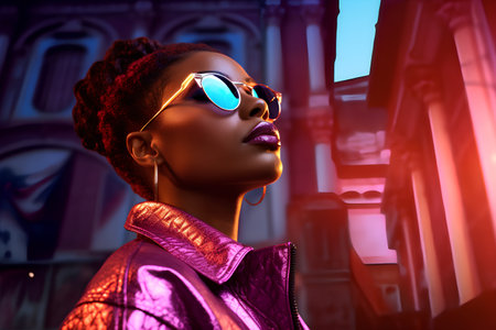 Fashionable african american woman in sunglasses. 3d renderingの素材