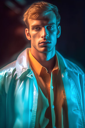 Portrait of a handsome young man in a shirt. Men's beauty, fashion.の素材