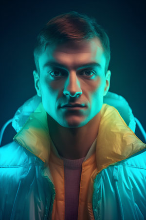 Portrait of a young man in a jacket. Studio shot.の素材