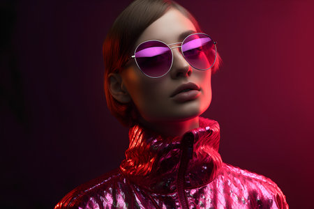 Fashion portrait of beautiful young woman in sunglasses. Studio shot.の素材