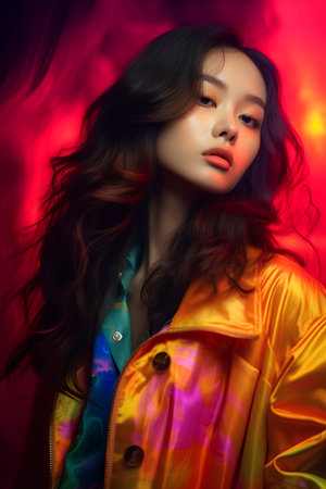 Portrait of a beautiful young woman with bright makeup. Beauty, fashion.の素材