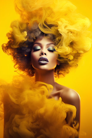 Fashion portrait of beautiful african american woman with creative hairstyle.の素材