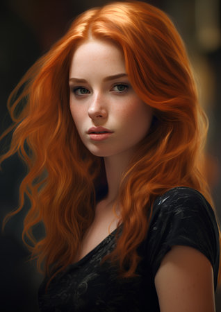 Portrait of a beautiful red-haired girl with frecklesの素材
