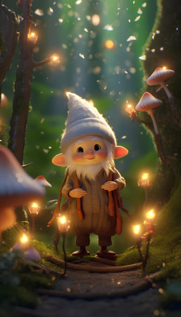 Fairytale gnome in the forest. 3d rendering.の素材