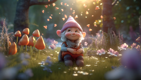 Cute little girl sitting in the forest. 3d rendering.の素材