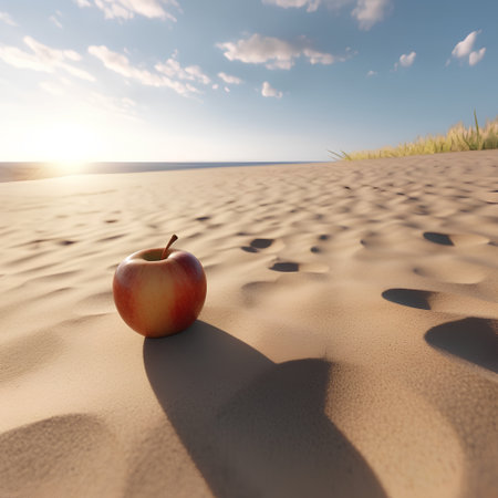 Red apple on the sand in the desert. 3d rendering.の素材