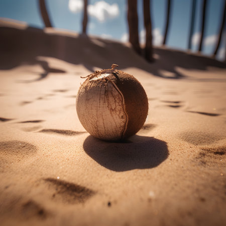 Coconut on the sand in the desert. Selective focus.の素材