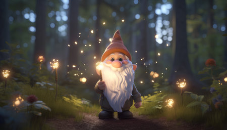 Fairy tale gnome in the forest. 3d rendering.の素材