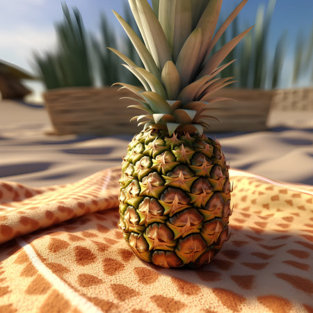 Pineapple on the beach. 3d render. Summer conceptの素材