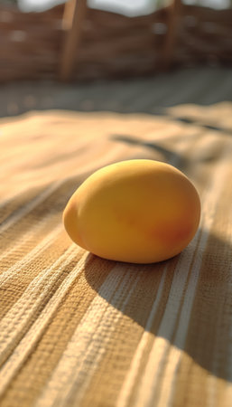 Ripe mango on the table in the garden. Selective focus.の素材