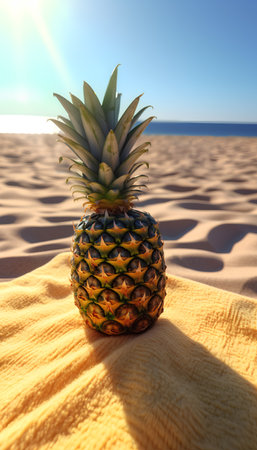 Pineapple in the desert. 3D illustration. Conceptual image.の素材