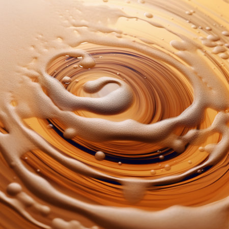 close up of oil drop in orange color. abstract background and textureの素材
