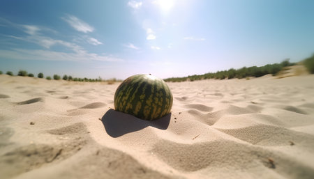 Watermelon on the sand in the desert. Selective focus.の素材